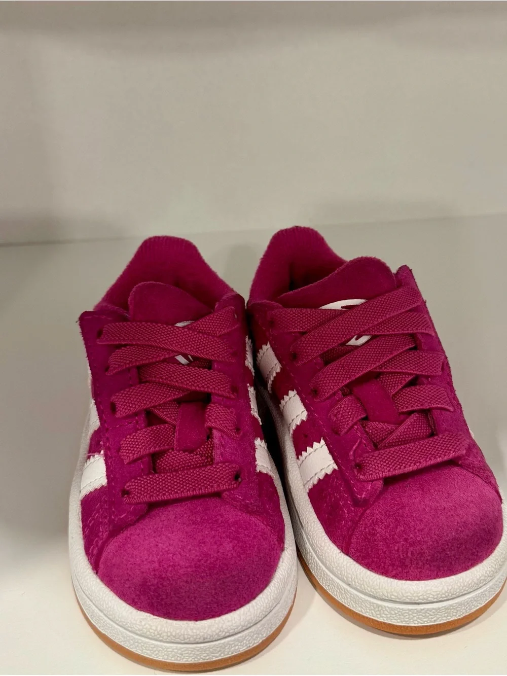 adidas Kids Fuchsia Suede Sneakers with White Stripes